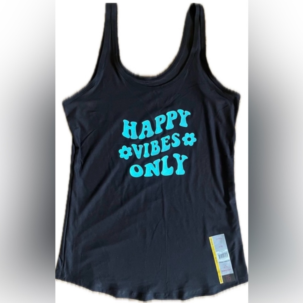 Black Tank Top with Happy Vibes Only Print. NWT. Women's Size L (11-13).
